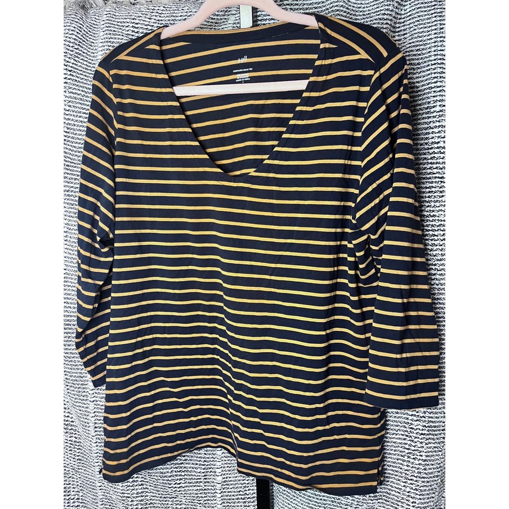 JJill‎  Long Sleeve Size L  Navy Blue Stripe Cotton Spandex